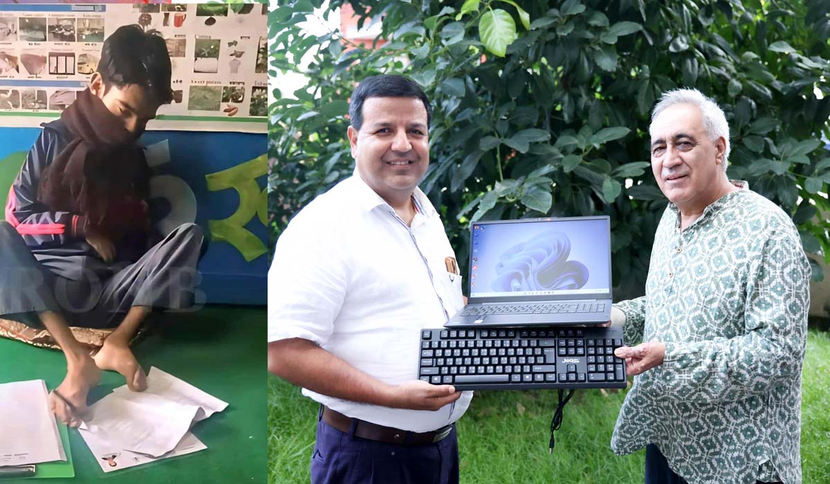 खुट्टाले लेखेर एसइई उत्तिर्ण गरेका गुल्मीका ऋषिरामलाई सांसद सुनिल शर्माले दिए ल्याप्टप