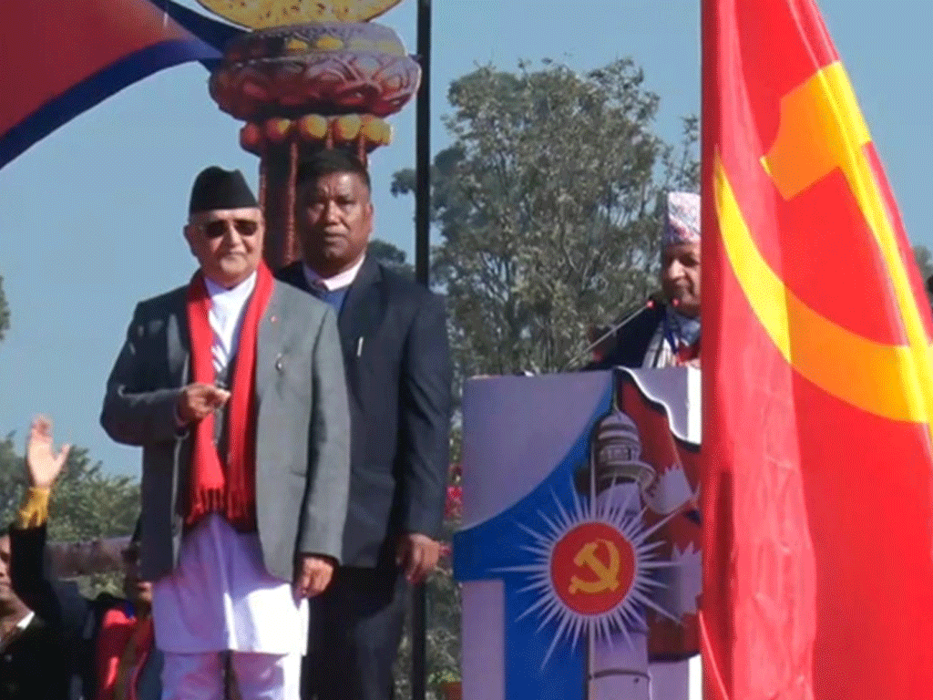 एमाले महाधिवेशन सुरु, रिमोटबाट झण्डोत्तलन गर्दै ओलीले गरे उद्घाटन