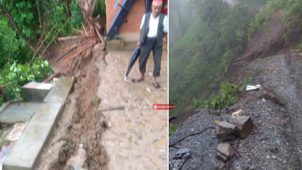 पहिरोले मुसिकोट १ मा ३ घर जोखिममा : खानेपानी अवरुद्ध !